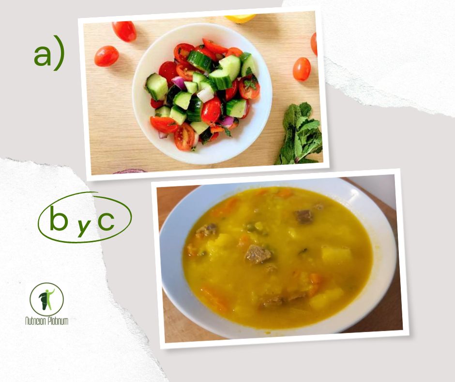 Ensalada Mediterránea con Guisillo malagueño con ternera.